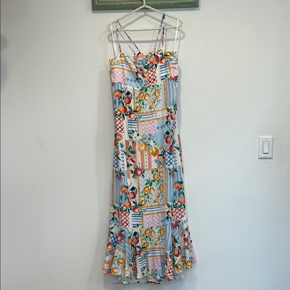 Anthropologie Orange and Blue Ruffled Tiered Sundress